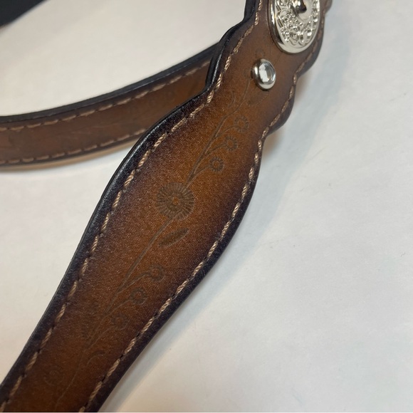 Belt women’s western with silver accents. Floral etched design.  43” long. Used. - Picture 3 of 8